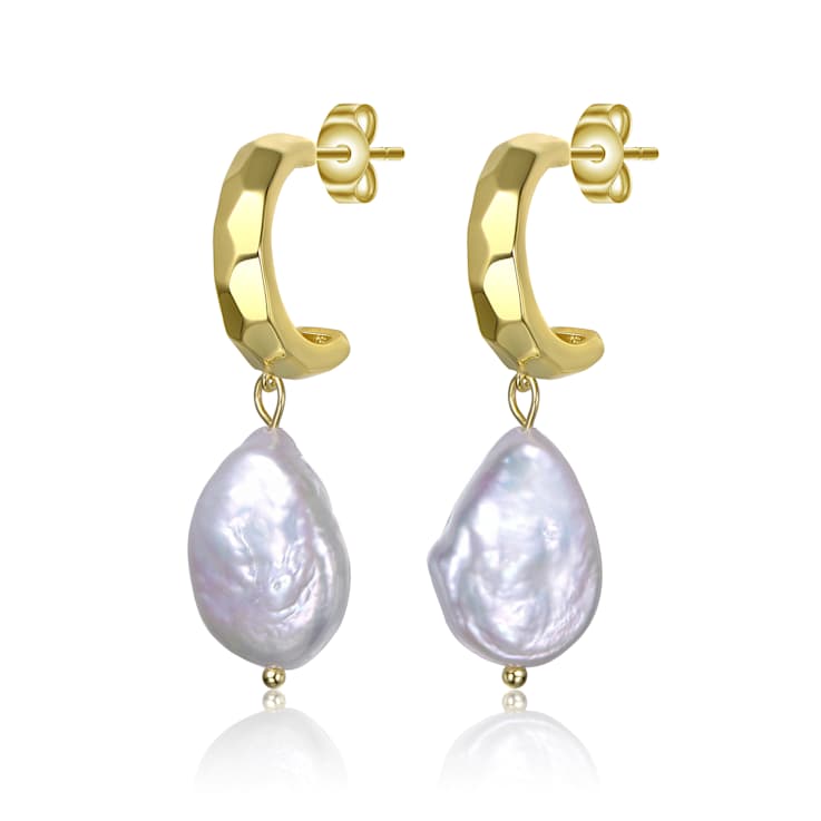 Pear Shape Pearl Drop Earrings In 14K Gold Over Sterling Silver