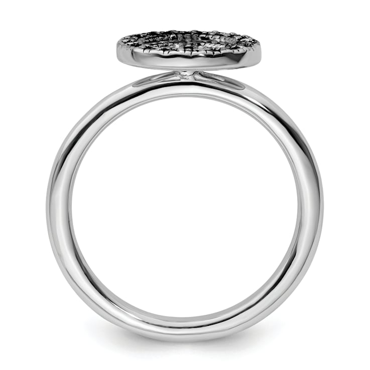 Rhodium Over Sterling Silver Stackable Expressions Marcasite Peace Sign Ring