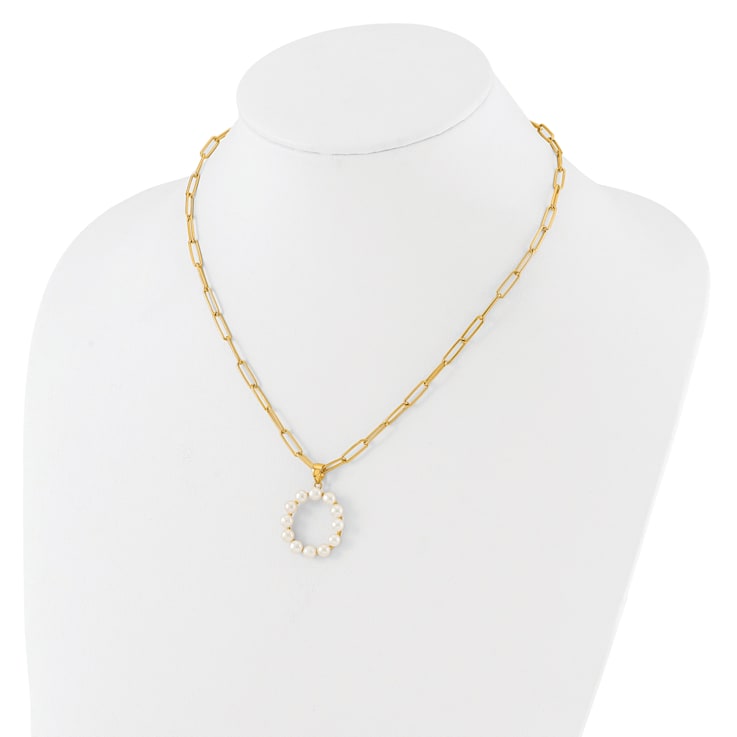 Gold Tone Sterling Silver 3-5.5mm Freshwater Cultured Pearl LETTER O
18-inch Necklace