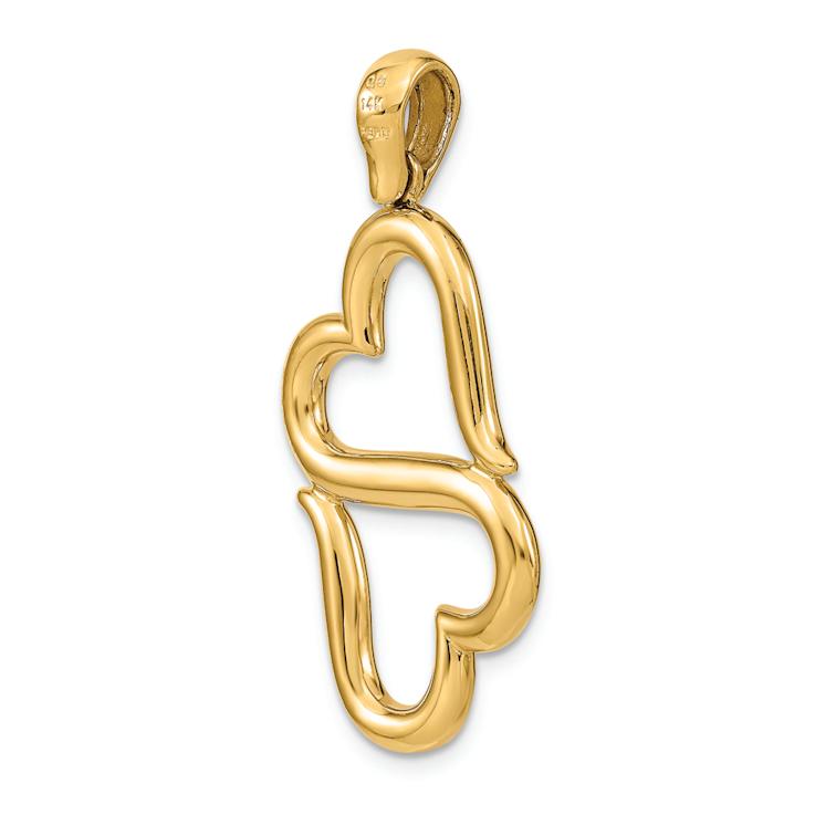 14k Yellow Gold Polished Connected Double Hearts Pendant