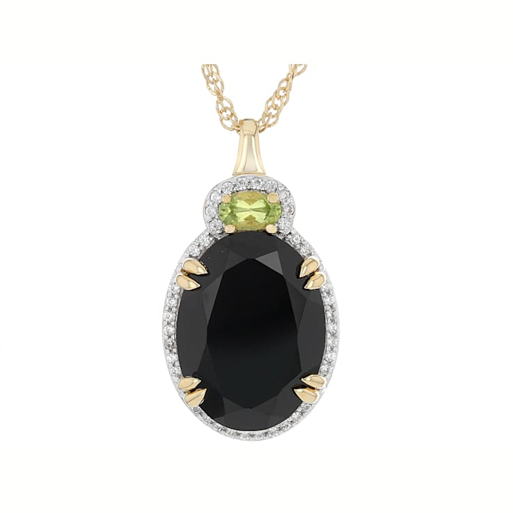 Black Spinel, Peridot And White Zircon Pendant Necklace In 18K Gold Over
Sterling Silver 9.92ctw