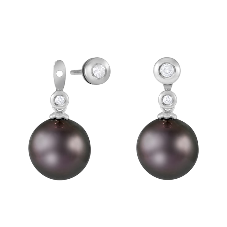 Black Cultured Tahitian Pearl 14k White Gold Earrings 8-9mm