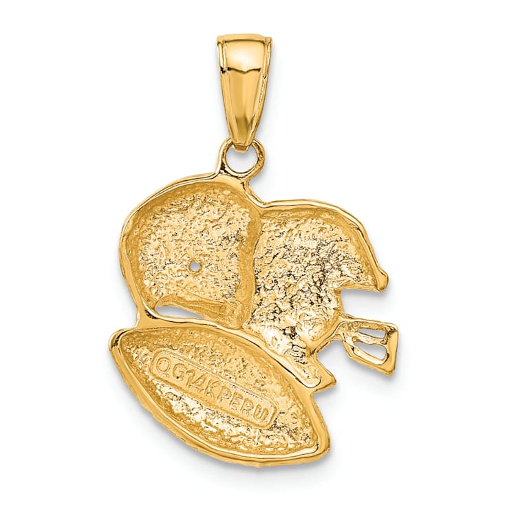 14k Yellow Gold Brushed and Textured Double Football Helmets and Ball pendant