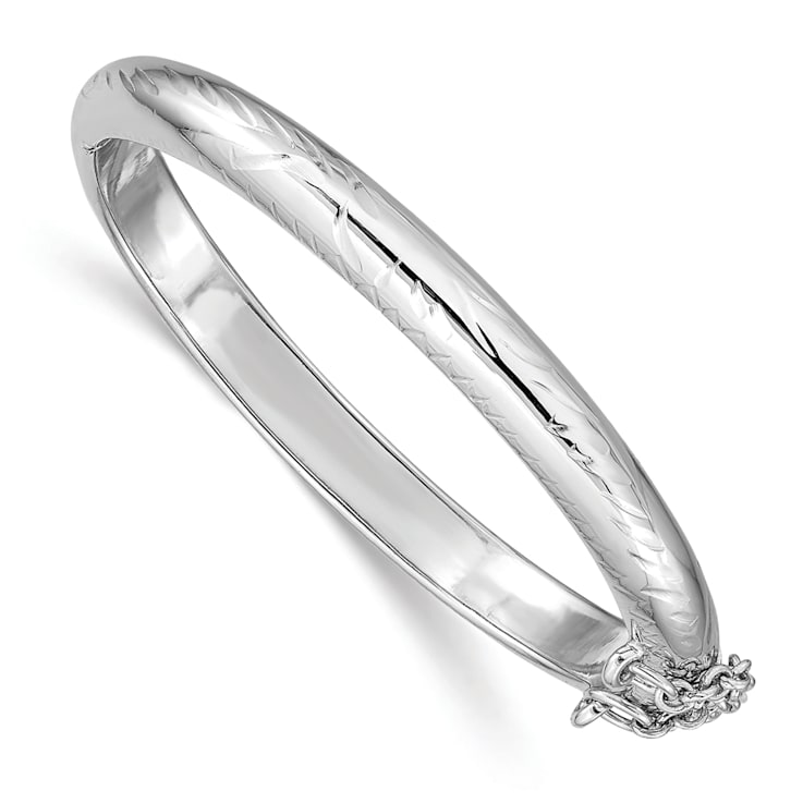 Rhodium Over Sterling Silver Polished and Diamond-cut 5mm with Safety
Hinged Children's Bangle