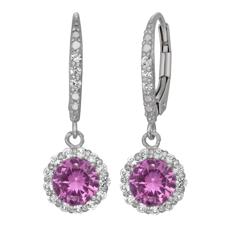 Lab Created Pink Sapphire Sterling Silver Dangle Earrings 2.52ctw