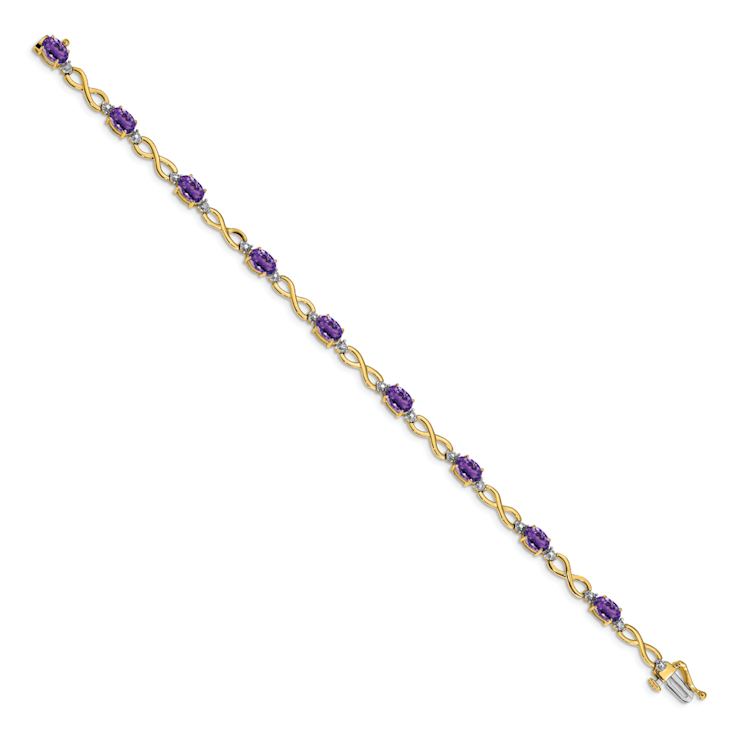 10k Yellow Gold and 10k White Gold Amethyst and Diamond Infinity Bracelet