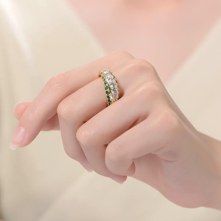 Emerald Color CZ Cocktail Ring In 14K Gold Over Sterling Silver