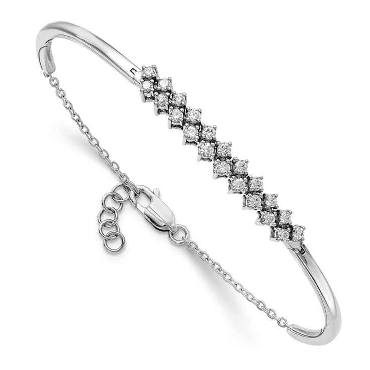 Rhodium Over 14k White Gold Diamond Bangle Bracelet