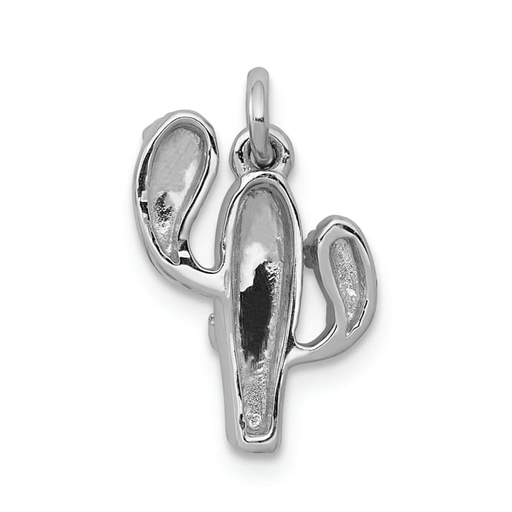 Rhodium Over 14k White Gold Diamond Cactus Pendant