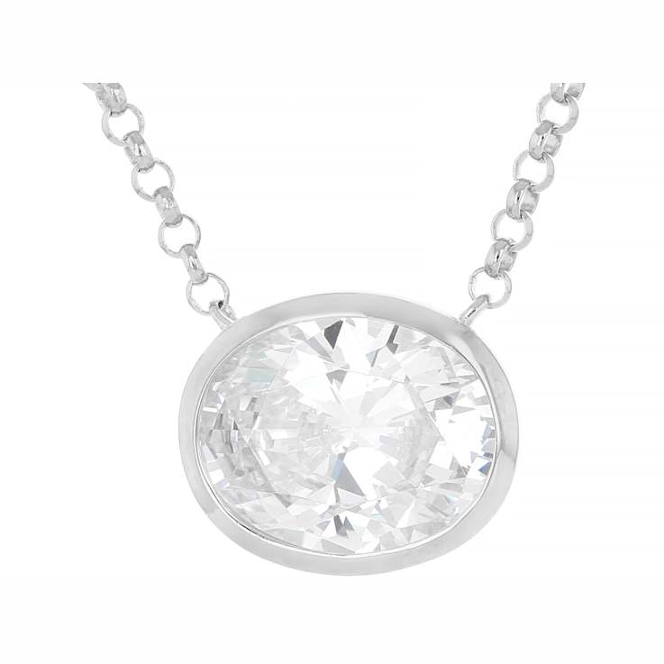 Bezel Set Oval CZ Necklace In Sterling Silver