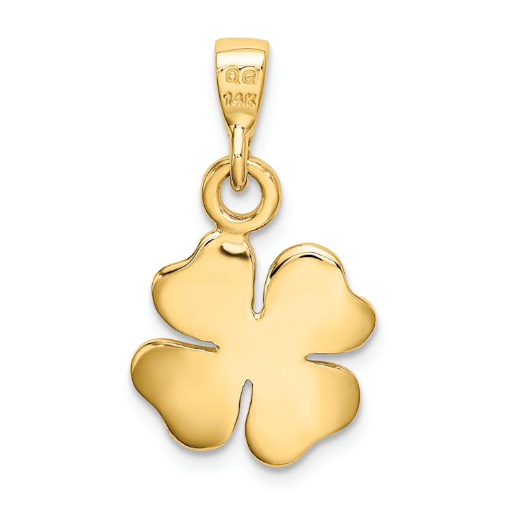 14k Yellow Gold Polished and Textured Four Leaf Clover Pendant