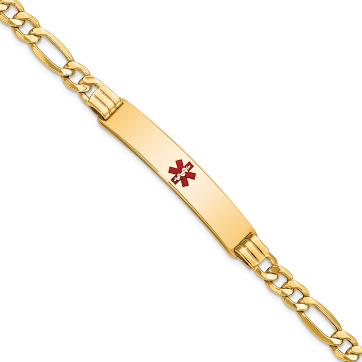 14k Yellow Gold Medical Red Enamel Figaro Link ID Bracelet
