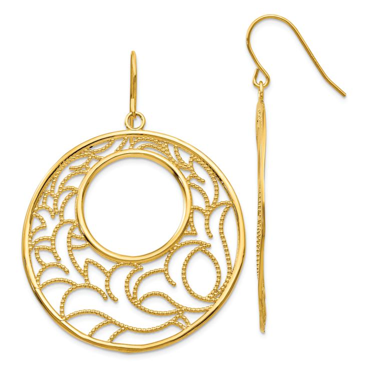 14k Yellow Gold Textured Circle Dangle Earrings
