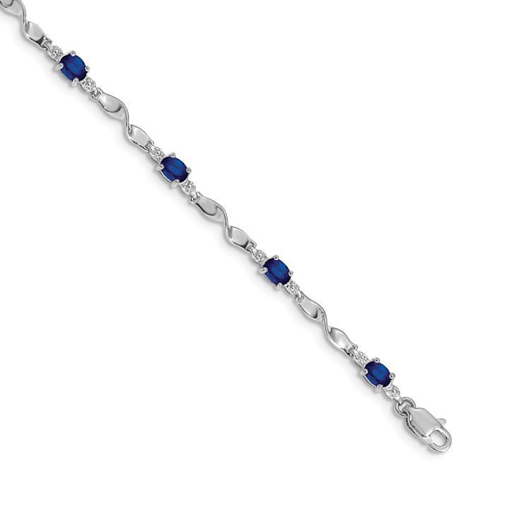 Rhodium Over 10k White Gold Diamond and Blue Sapphire Bracelet