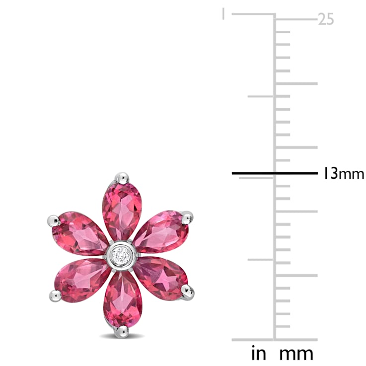 4.80ctw Pink Topaz And Diamond Accent 10k White Gold Floral Stud Earrings