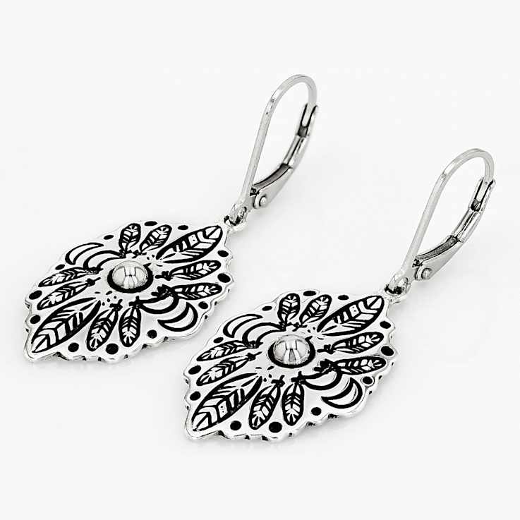 Oxidized Sterling Silver Feather Dangle Earrings