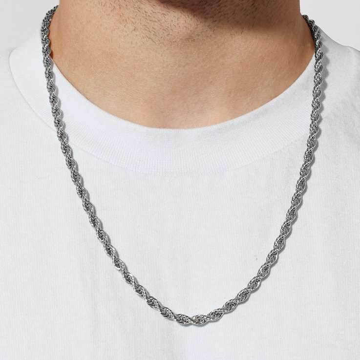 Robert Alton Men's Rope Chain Necklace 5mm In Stainless Steel 24 Inch