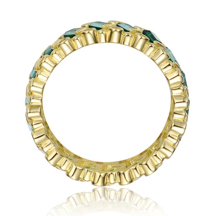 Emerald Color CZ Baguette Band Ring In 14K Gold Over Sterling Silver