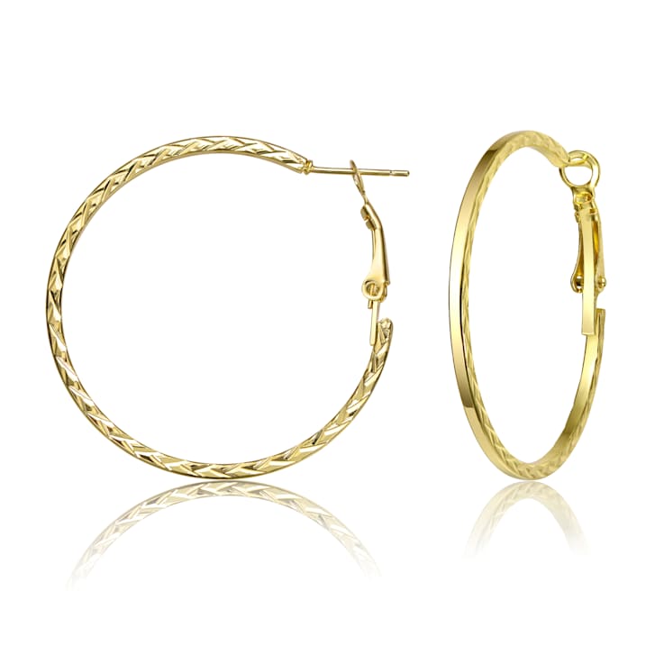 Textured Rope Hoop Earrings In 14K Gold Over Brass