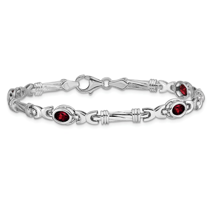 Rhodium Over 14k White Gold Garnet Bracelet