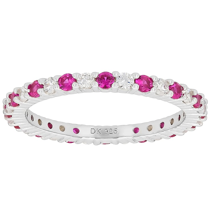 Ruby Color CZ Eternity Band Ring In Sterling Silver 1.76ctw