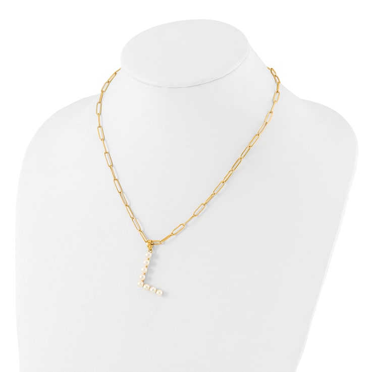 Gold Tone Sterling Silver 3-5.5mm Freshwater Cultured Pearl LETTER L
18-inch Necklace