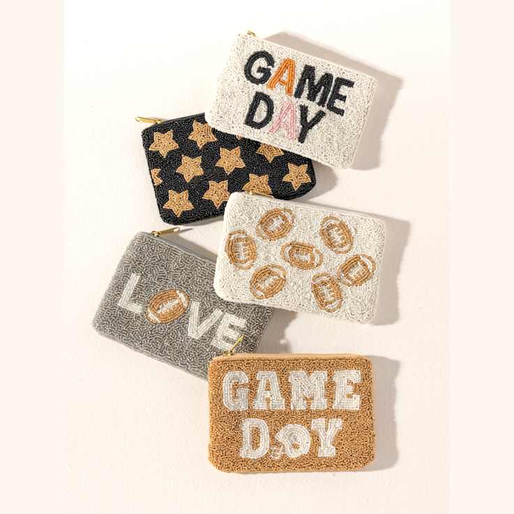 Shiraleah Helmet "GAME DAY" Glass Beaded Zip Pouch, Gold color