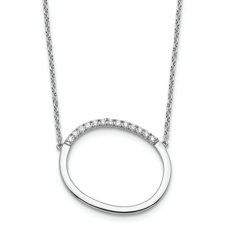 Rhodium Over 14k White Gold Sideways Diamond Initial O Pendant Cable
Link 18 Inch Necklace