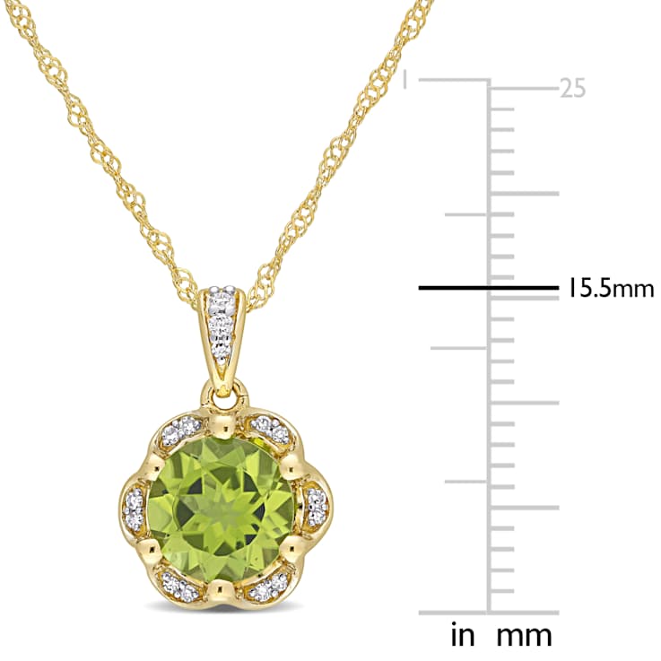 Peridot & Diamond 14K Yellow Gold Floral Pendant With Chain 1.57ctw