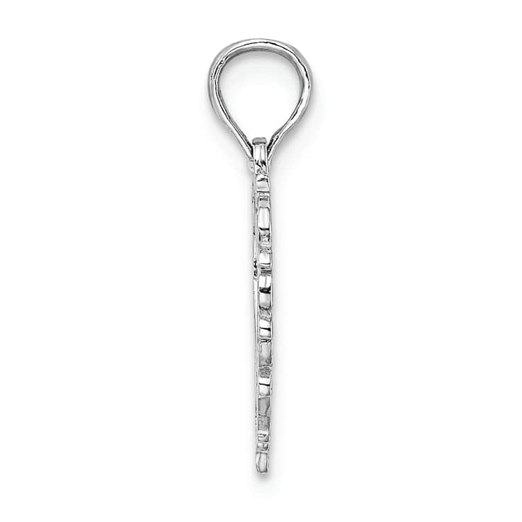 Rhodium Over 10K White Gold Textured Heart with Lace Trim Charm