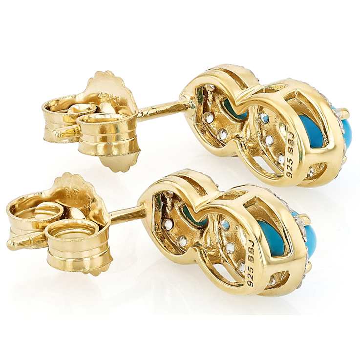 Turquoise Multi-Shape And White Zircon Earrings In 18K Gold Over
Sterling Silver 0.71ctw