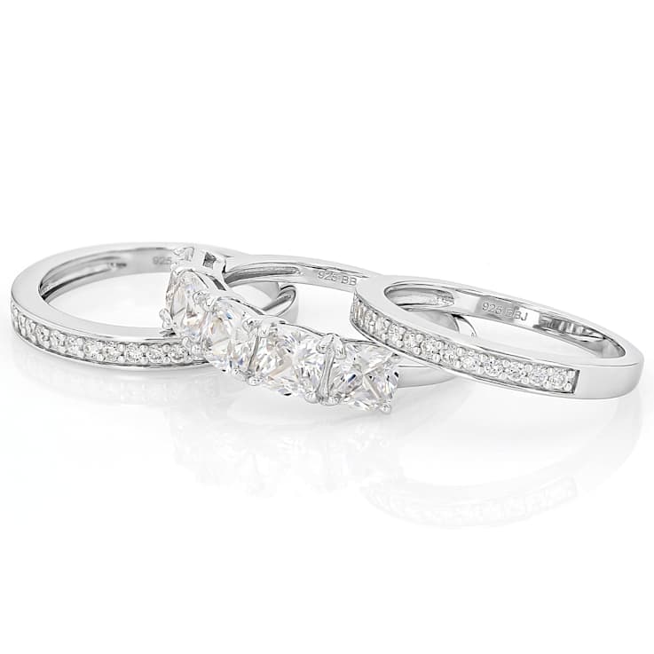 CZ Princess Cut and Eternity Band Ring Set in Rhodium Over Sterling Silver