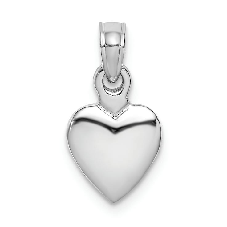 Rhodium Over 14k White Gold Polished 3D Heart Pendant