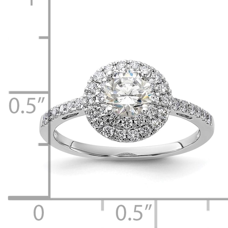 Rhodium Over 14K White Gold Diamond Complete Double Halo Engagement Ring 0.92ctw