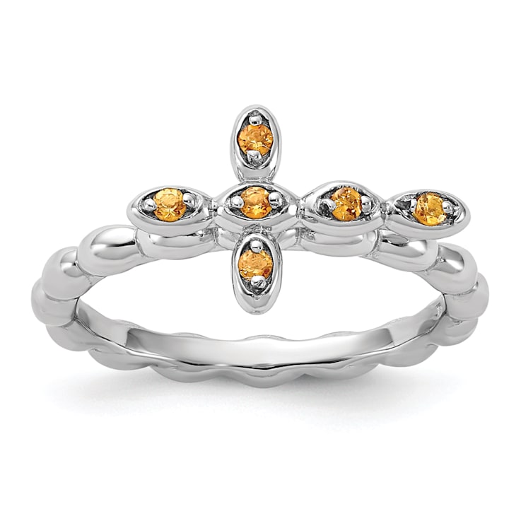 Rhodium Over Sterling Silver Stackable Expressions Cross Citrine Ring 0.08ctw