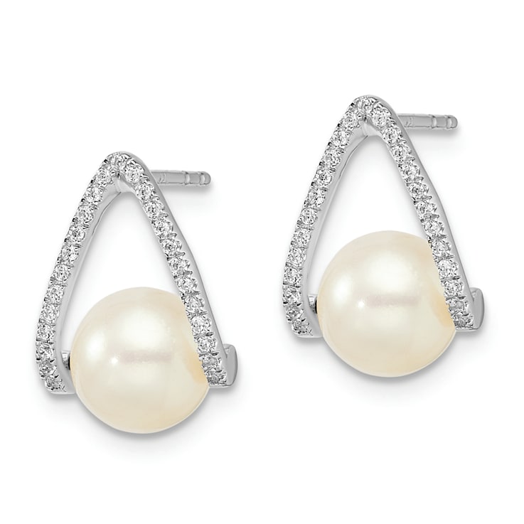 Rhodium Over 14K White Gold Polished Freshwater Cultured Pear Post Earrings
