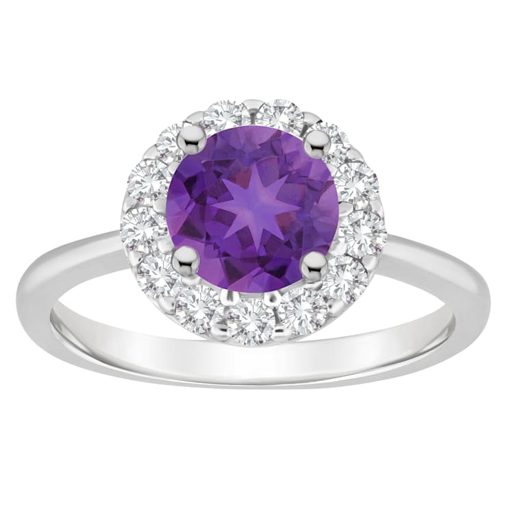 7mm Round Amethyst And White Topaz Accents Rhodium Over Sterling Silver
Halo Ring