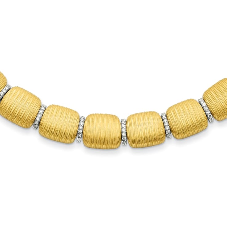 18K Yellow Gold with White Rhodium Diamond Textured 18 Inch Necklace