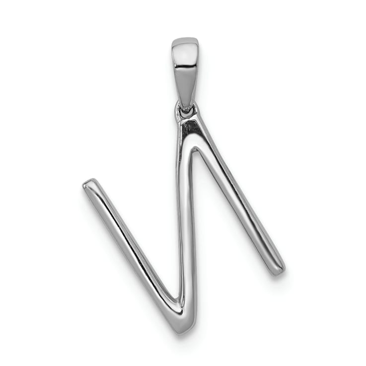 Rhodium Over 14K White Gold Diamond Letter N Initial Pendant