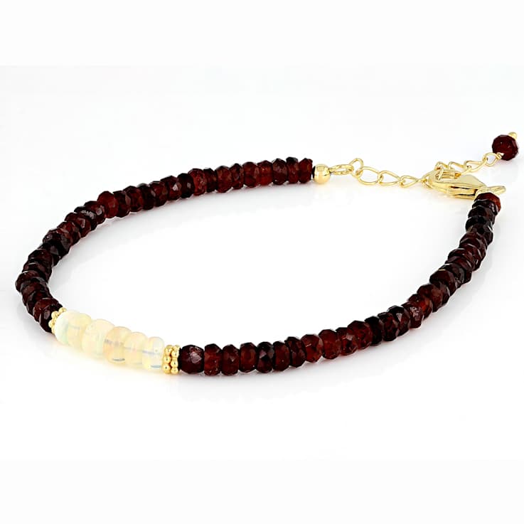 Garnet And Opal Beaded Bracelet In 18K Gold Over Sterling Silver