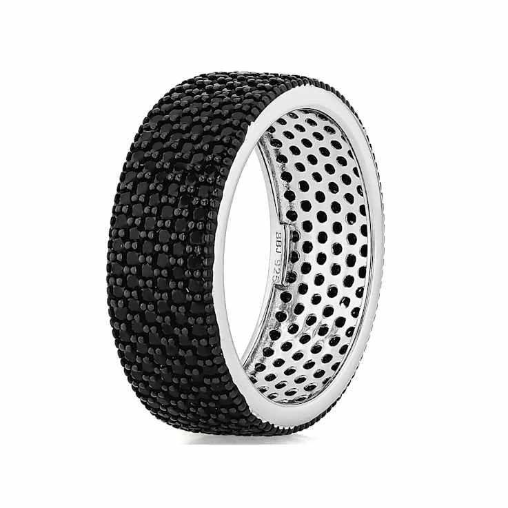 Black Spinel Pave Band Ring In Sterling Silver 2.95ctw