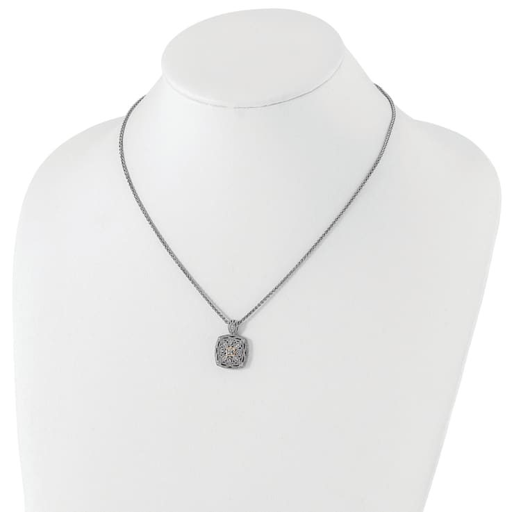 Sterling Silver Antiqued with 14K Accent Diamond Necklace
