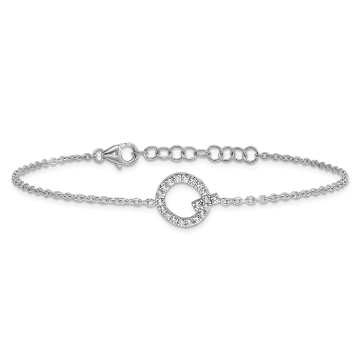 Rhodium Over 14k White Gold Diamond Sideways Letter Q Bracelet