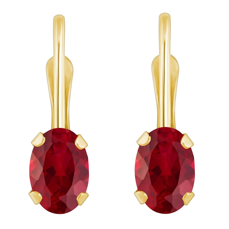 6x4mm Oval Lab Created Ruby 10k Yellow Gold Drop Earrings