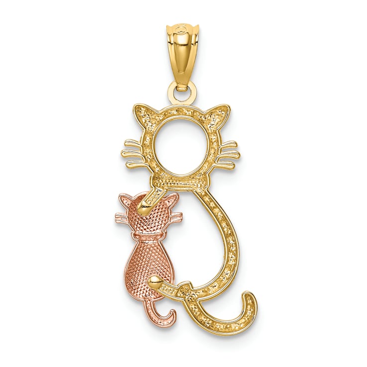 14K Yellow and Rose Gold Polished Diamond-cut Sitting Cats Pendant