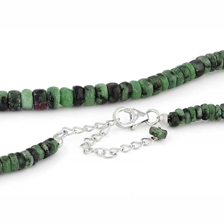 Ruby Zoisite Rondelle Beaded Necklace In Sterling Silver