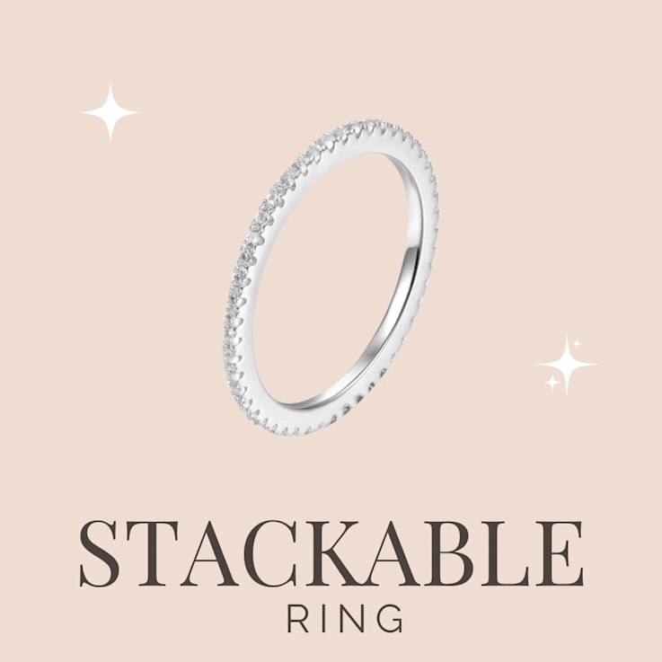 White Sapphire Accents Sterling Silver Dainty Eternity Band Ring