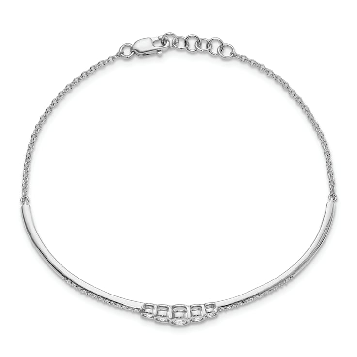 Rhodium Over 14k White Gold Polished Diamond Bezel Set Bar Bracelet
