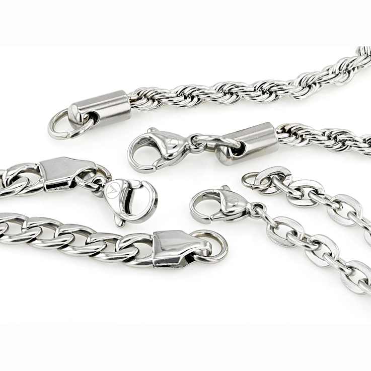 Curb, Rope And Cable Link Bracelet Set Of 3 In Silver-Tone