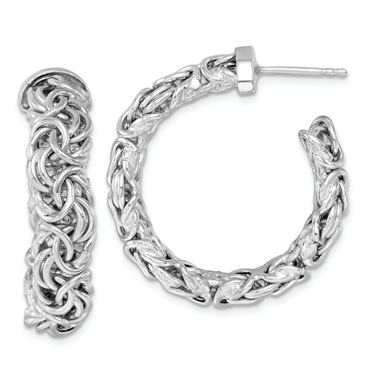 Rhodium Over Sterling Silver 7.5mm Byzantine Post C-Hoop Earrings